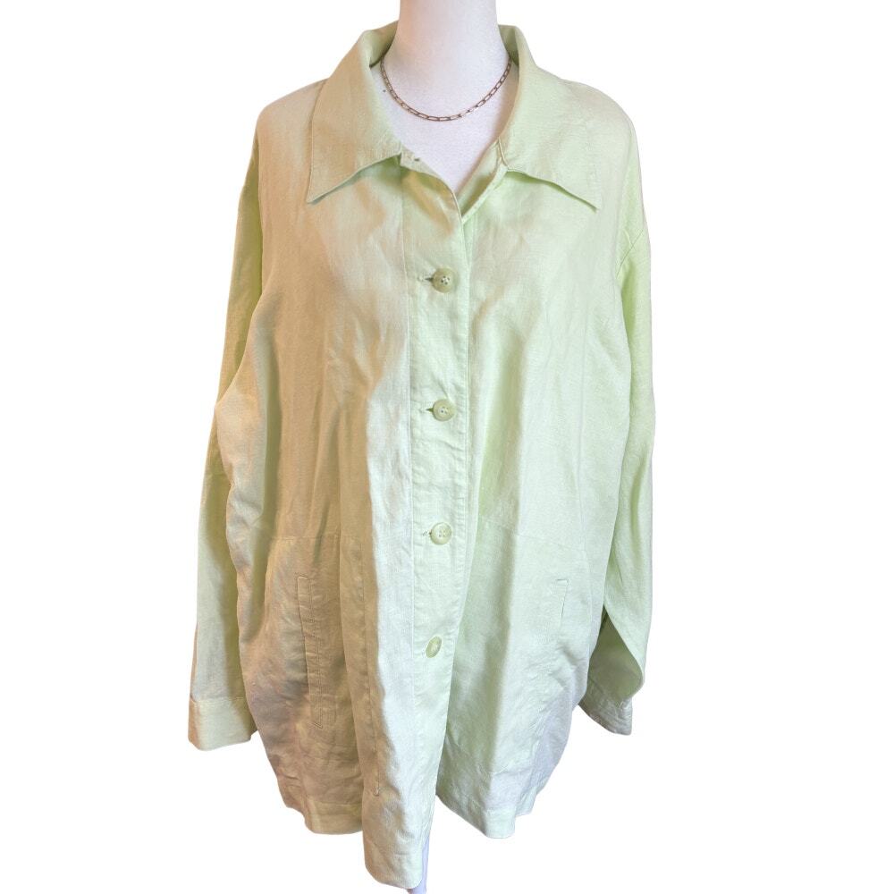 Liz Claiborne Woman 100% Linen Mint Green Shacket Button-Down Size 2X Plus